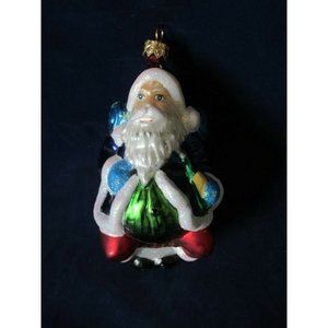 Vintage Christopher Radko Mercury Style Glass Santa On Sleigh w/ Bottle Ornament